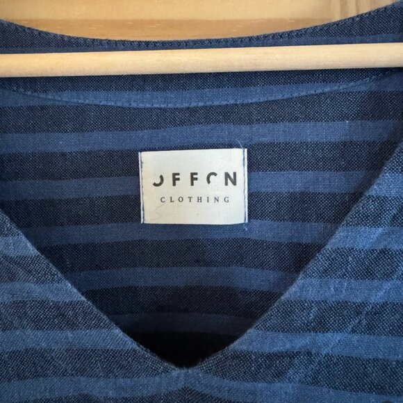 OFFON Linen Smock Mini Dress Cecile, Navy & Blue Stripes, Small - Picture 2 of 6